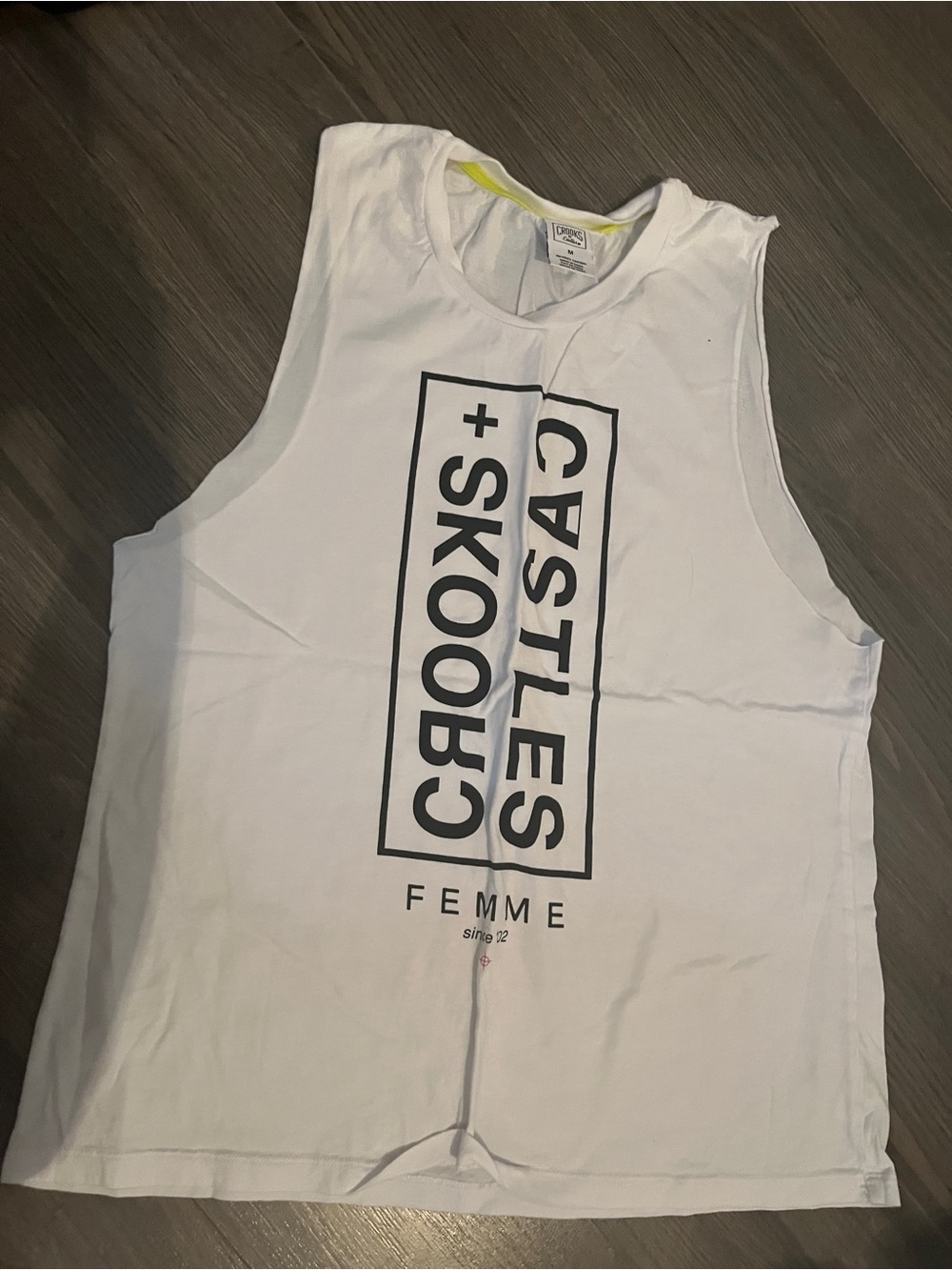 Crooks & Castles White Tank with Black Logo and Yellow Trim